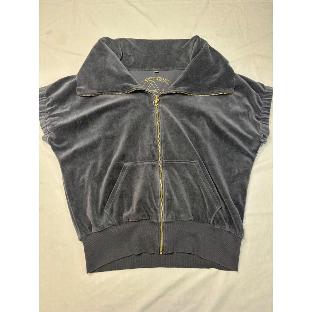 Adrienne‎ Vittadini Studio Velour Short Sleeve Full Zip Hoodie Gray Womens XL